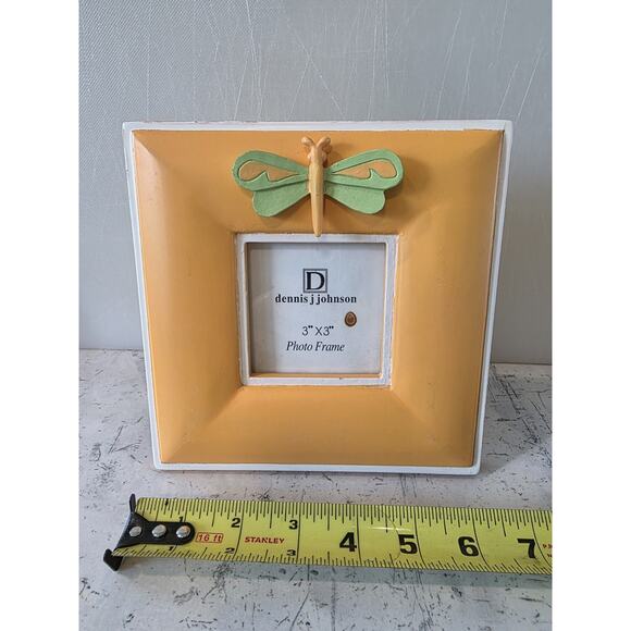 VTG DennisJohnson 3x3 Photo Frame Orange White Green Dragonfly Distressed Spring - Picture 1 of 5